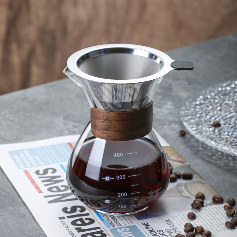 Glass Pour-Over Coffee Pot with Steel Filter – 400 ml