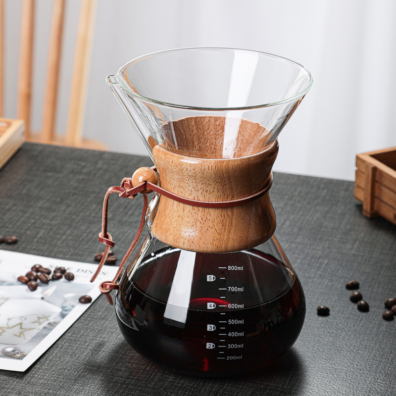 Borosilicate Glass Pour-Over Coffee Maker with Wood Collar & Steel Strainer – 400 ml
