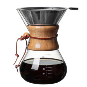 Borosilicate Glass Pour-Over Coffee Maker with Wood Collar & Steel Strainer – 400 ml
